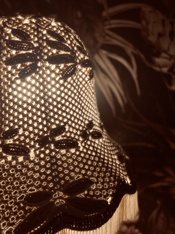 handgefertigte Upcycling Makramee-Stehlampe