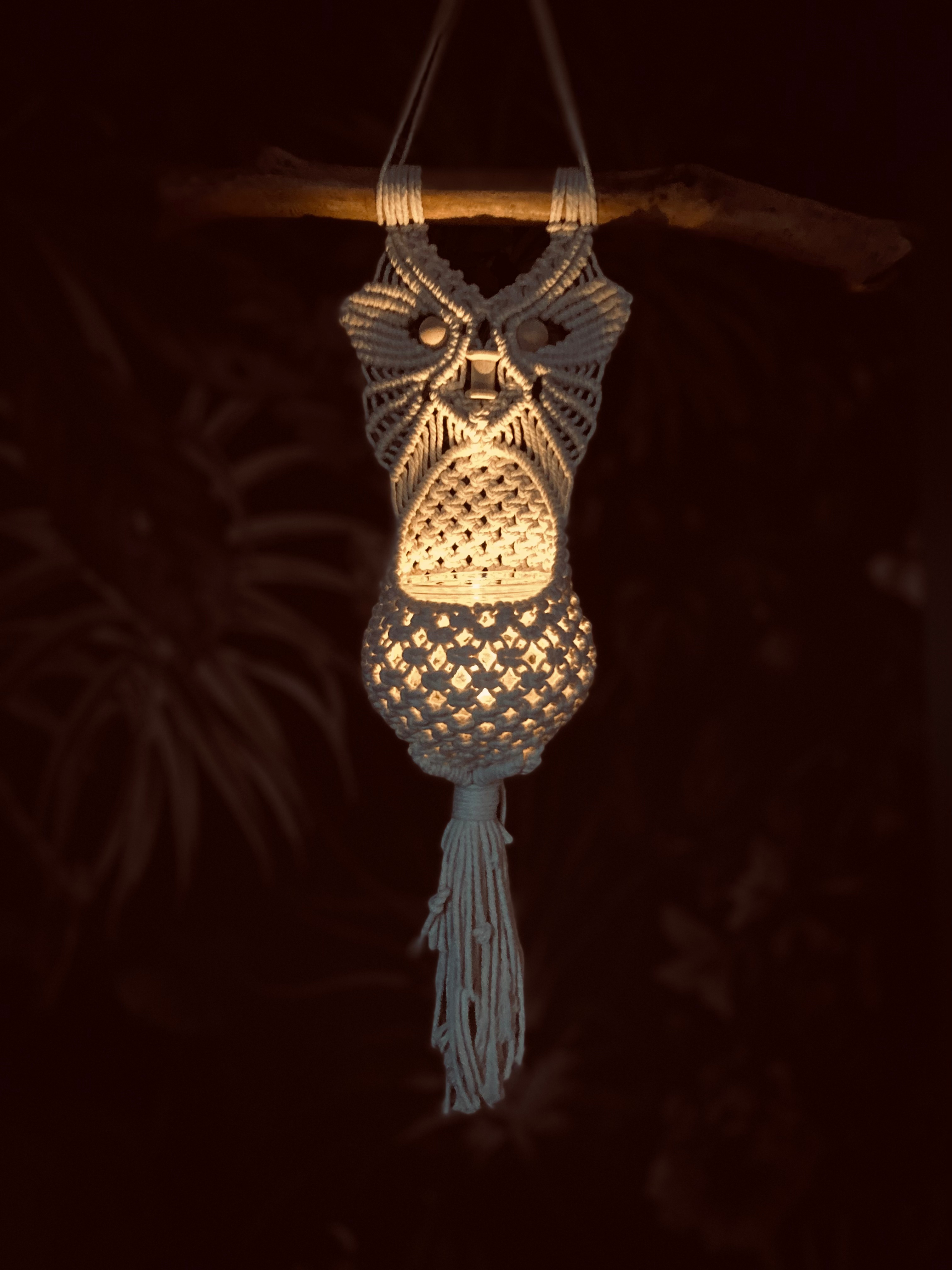 handgefertigtes Lichtspiel/Blumenampel Eule – Bild 1