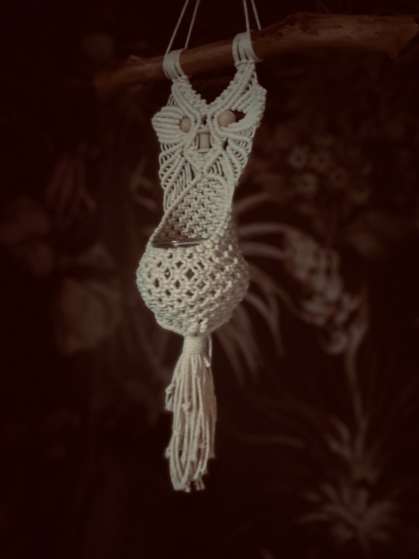 handgefertigtes Lichtspiel/Blumenampel Eule