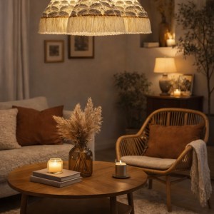 handgefertigte Upcycling Makramee-Hängelampe