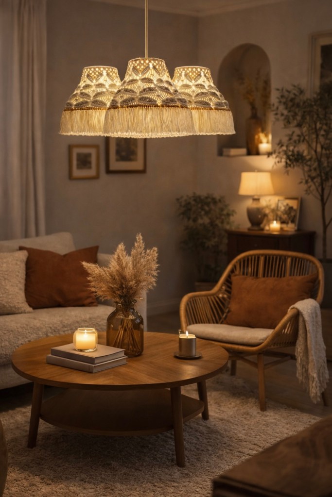 handgefertigte Upcycling Makramee-Hängelampe