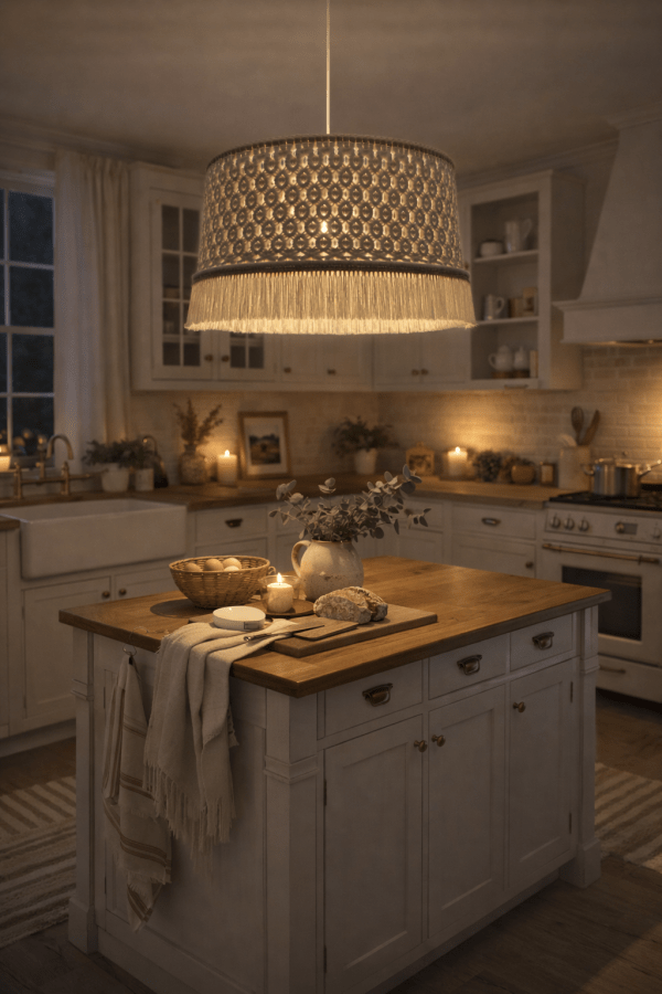 handgefertigte Makramee-Hängelampe