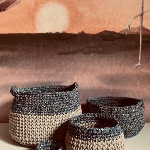 handgemachte Häkelkörbe Boho | gelaserte Holzböden