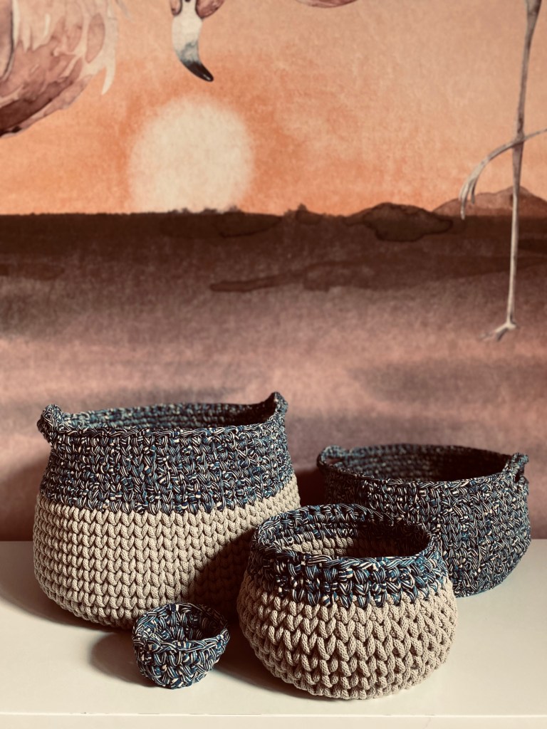 handgemachte Häkelkörbe Boho | gelaserte Holzböden