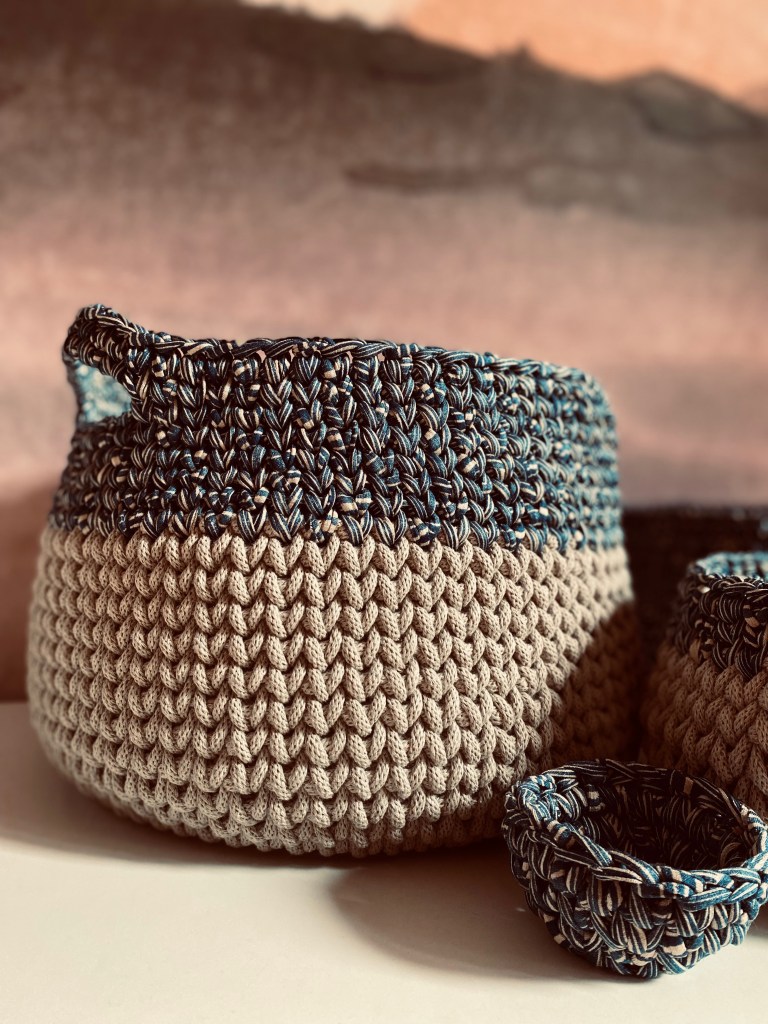 handgemachte Häkelkörbe Boho | gelaserte Holzböden