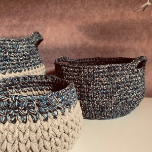 handgemachte Häkelkörbe Boho | gelaserte Holzböden – Bild 2