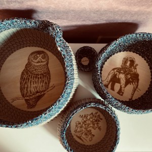 handgemachte Häkelkörbe Boho | gelaserte Holzböden – Bild 3