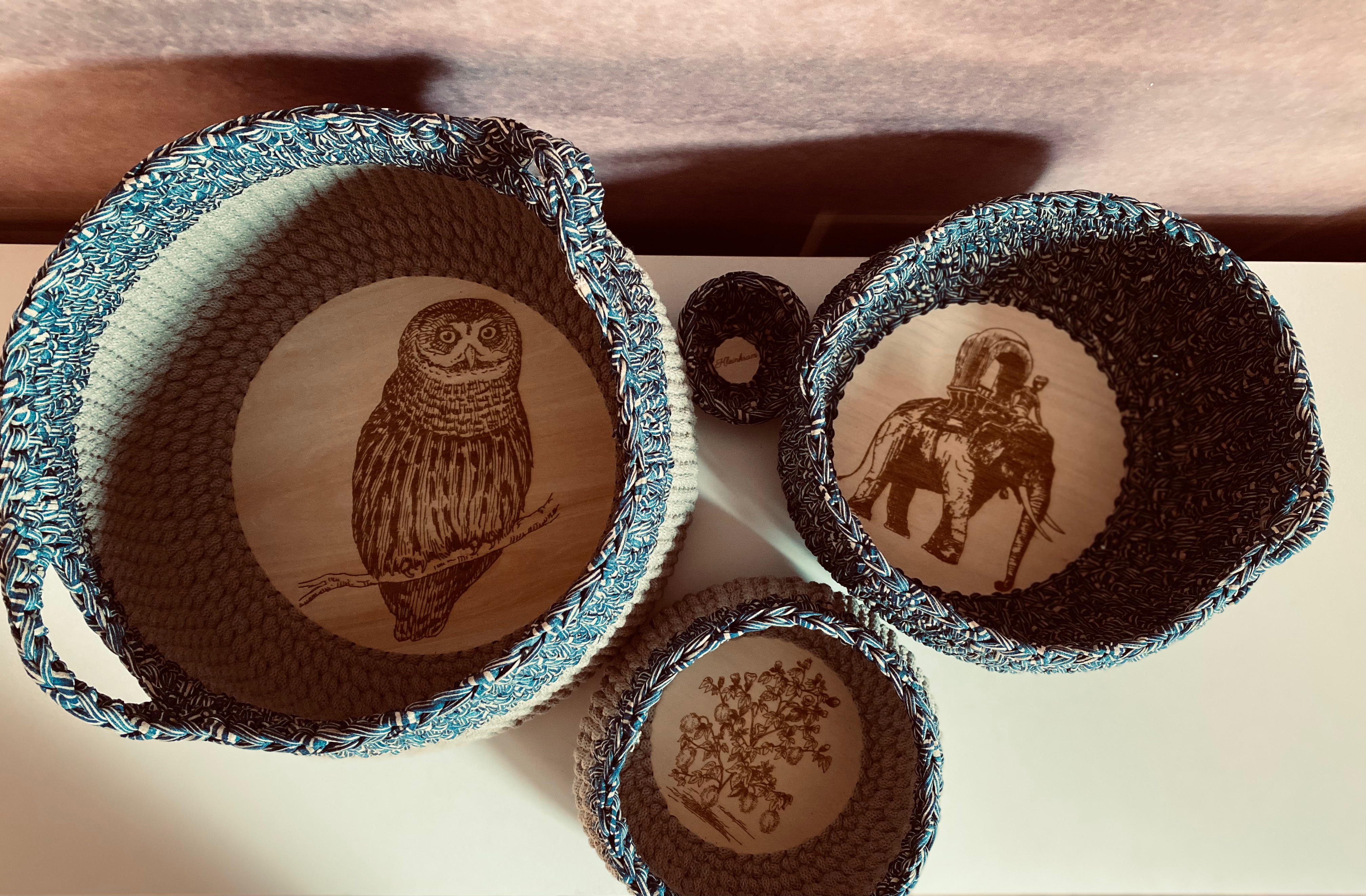 handgemachte Häkelkörbe Boho | gelaserte Holzböden – Bild 3