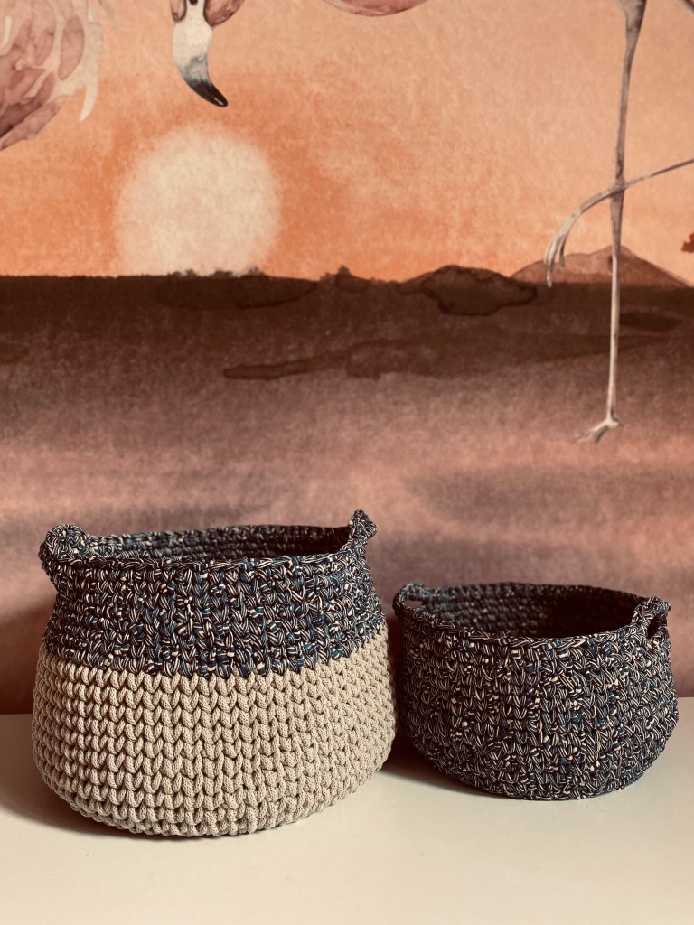 handgemachte Häkelkörbe Boho | gelaserte Holzböden