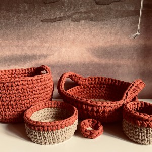 handgemachte Häkelkörbe Boho | gelaserte Holzböden