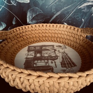 handgemachter Häkelkorb Brotkorb | nostalgisch, gelaserter Holzboden – Bild 4