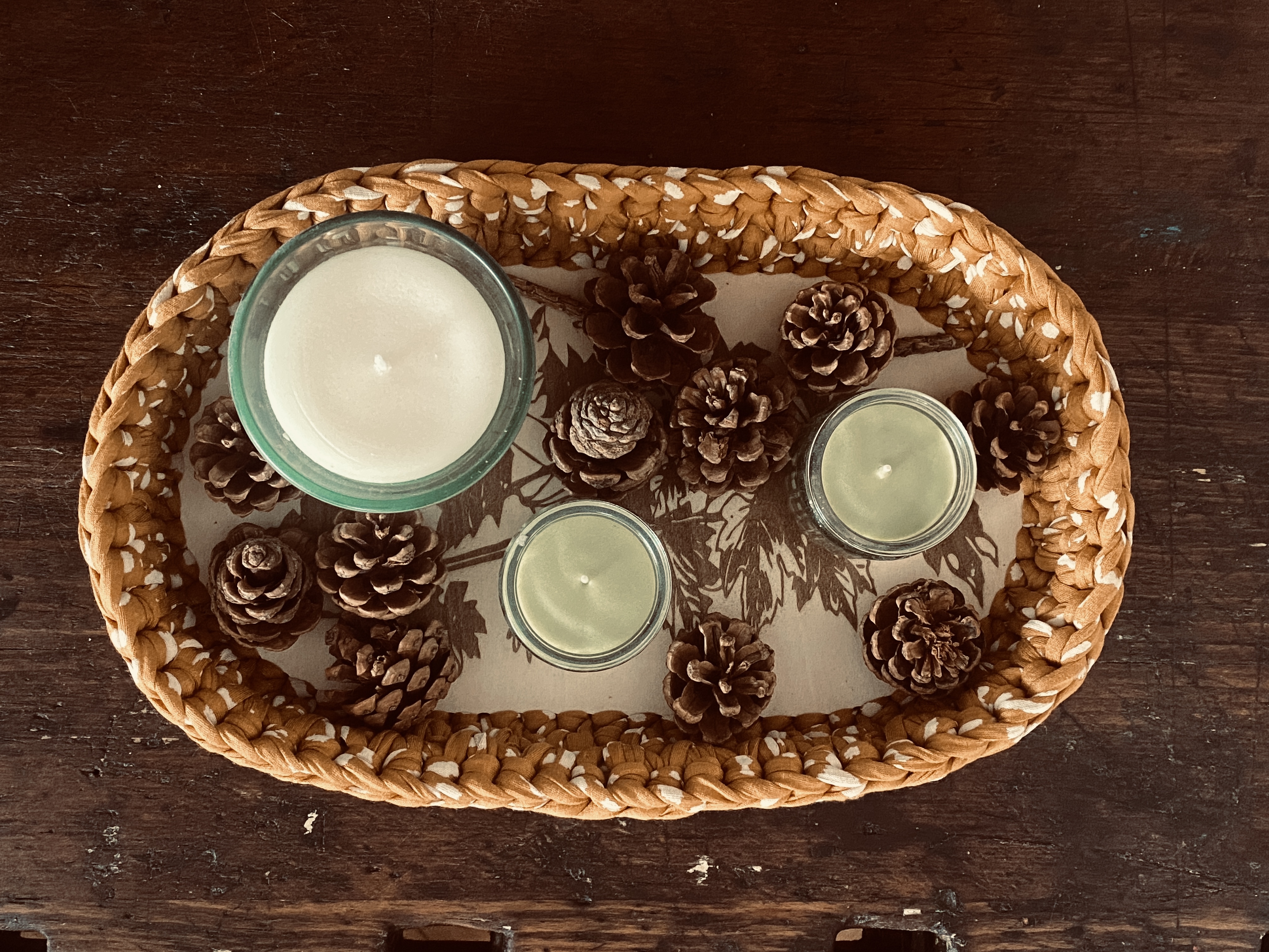 handgemachte Häkelkörbchen mit gelaserten Sperrholzböden | Herbstdeko in warmem Senfgelb – Bild 9