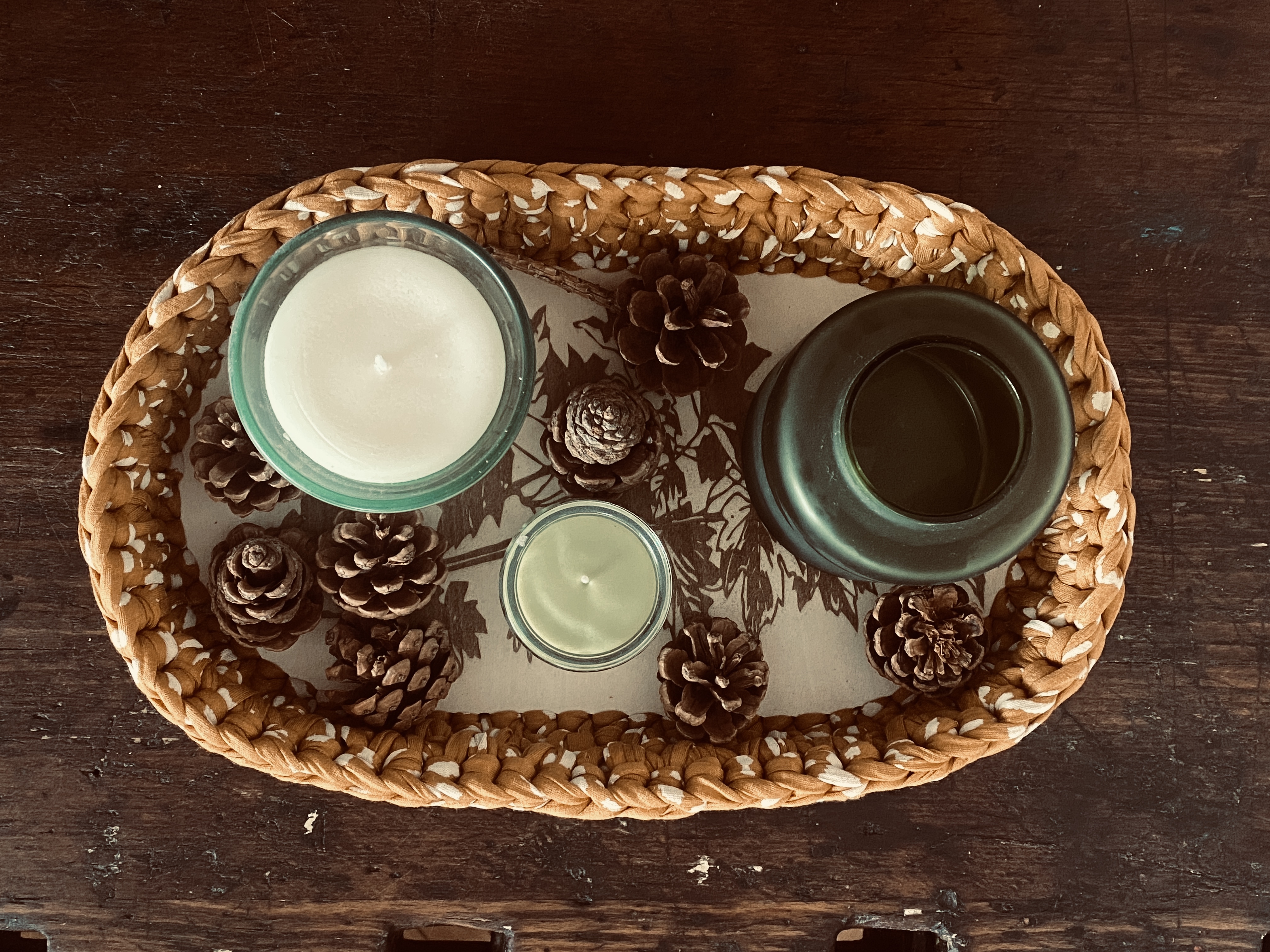 handgemachte Häkelkörbchen mit gelaserten Sperrholzböden | Herbstdeko in warmem Senfgelb – Bild 10