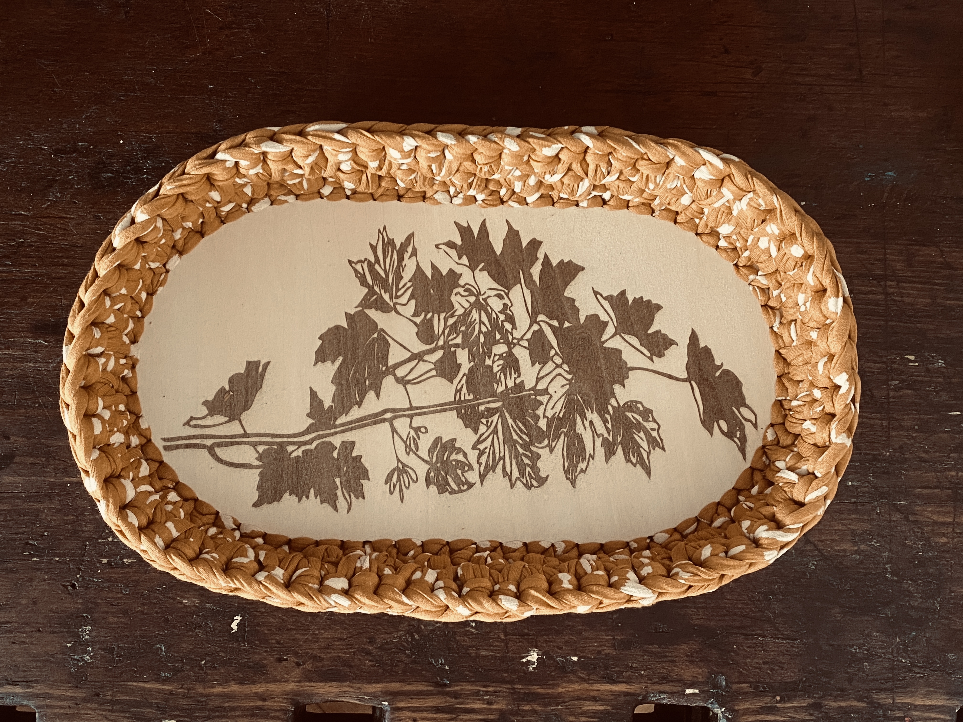 handgemachte Häkelkörbchen mit gelaserten Sperrholzböden | Herbstdeko in warmem Senfgelb – Bild 6