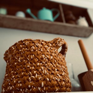 handgemachte Häkelkörbchen mit gelaserten Sperrholzböden | Herbstdeko in warmem Senfgelb – Bild 15