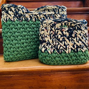 handgemachtes Taschenset Moos Green & Black Flowers – Bild 8