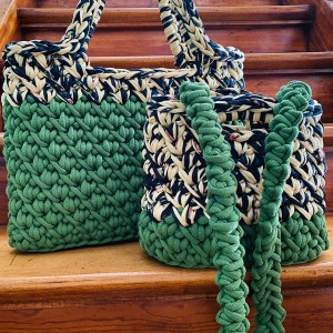 handgemachtes Taschenset Moos Green & Black Flowers – Bild 9