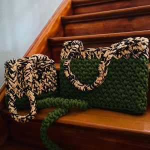 handgemachtes Taschenset Moos Green & Black Flowers – Bild 16