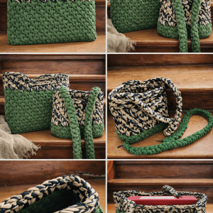 handgemachtes Taschenset Moos Green & Black Flowers – Bild 2
