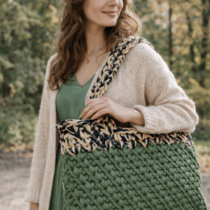 handgemachtes Taschenset Moos Green & Black Flowers – Bild 4
