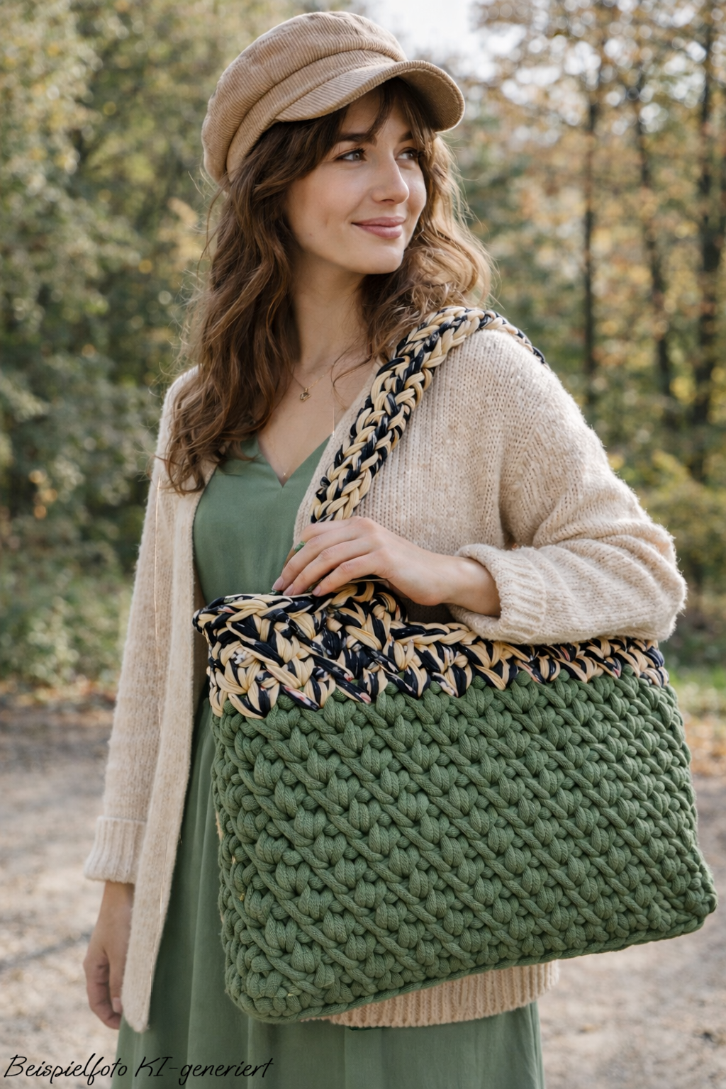 handgemachtes Taschenset Moos Green & Black Flowers – Bild 4