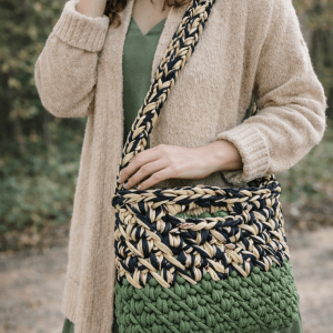 handgemachtes Taschenset Moos Green & Black Flowers – Bild 5