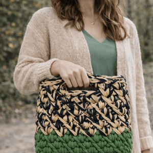 handgemachtes Taschenset Moos Green & Black Flowers – Bild 3