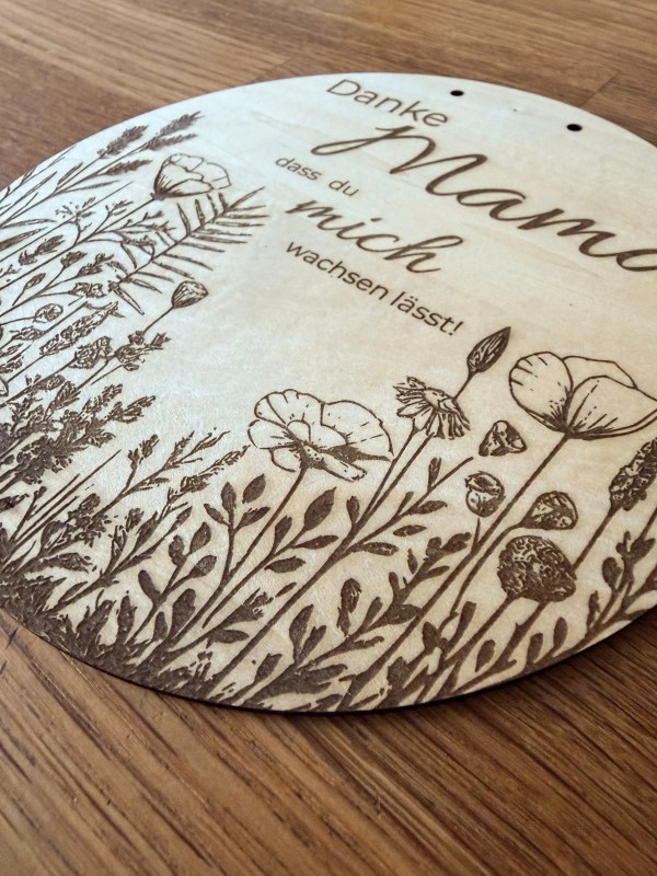 Danke Mama Holzschild personalisierbar | Boho Blumen Gravur