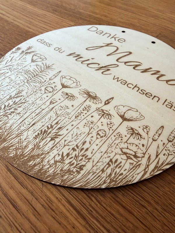 Danke Mama Holzschild personalisierbar | Boho Blumen Gravur