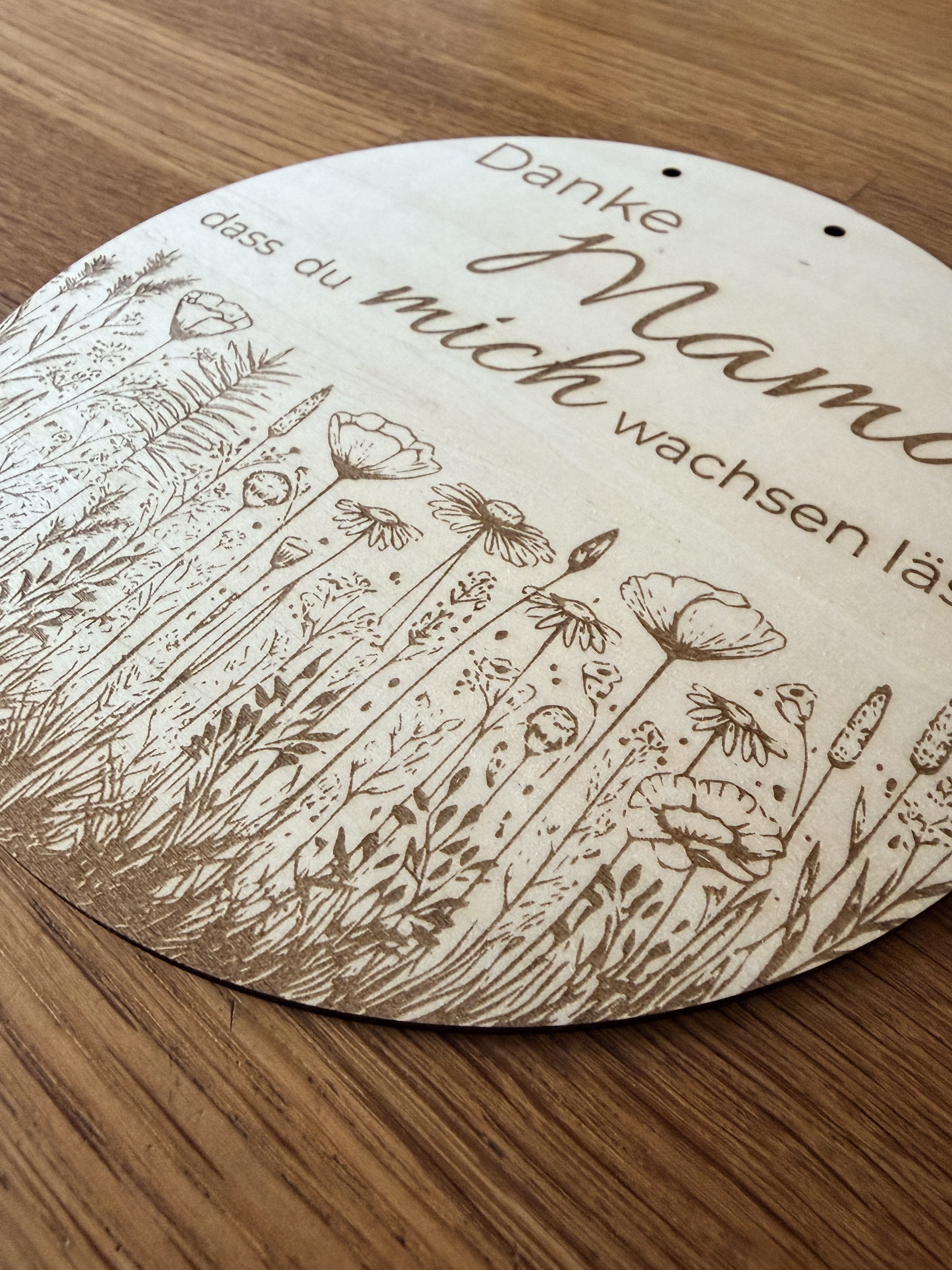 Danke Mama Holzschild personalisierbar | Boho Blumen Gravur – Bild 2