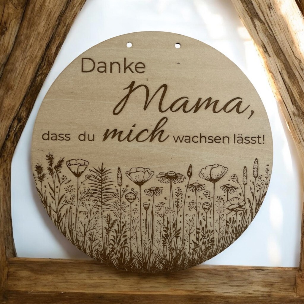 Danke Mama Holzschild personalisierbar | Boho Blumen Gravur