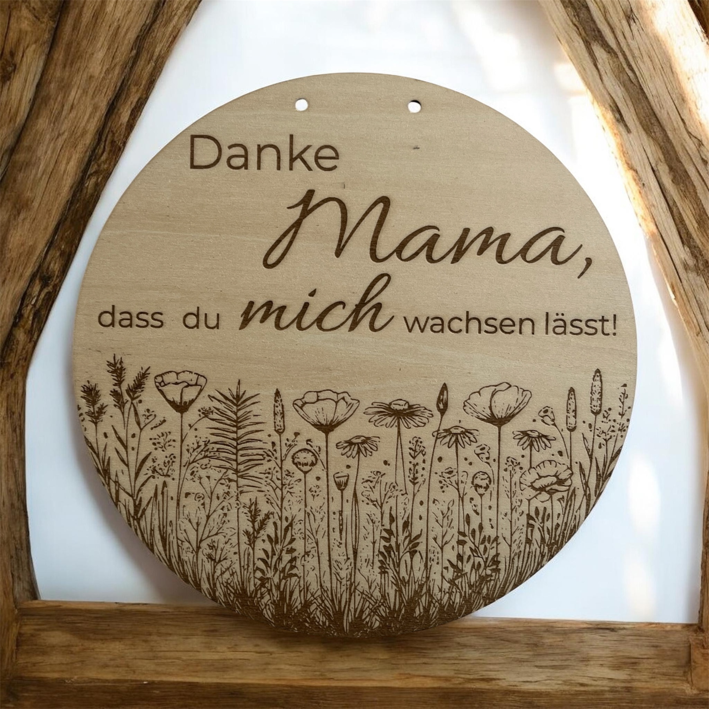 Danke Mama Holzschild personalisierbar | Boho Blumen Gravur – Bild 1